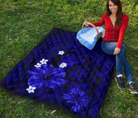 Hawaii Turtle Poly Tribal Blue Premium Quilt - Polynesian Pride