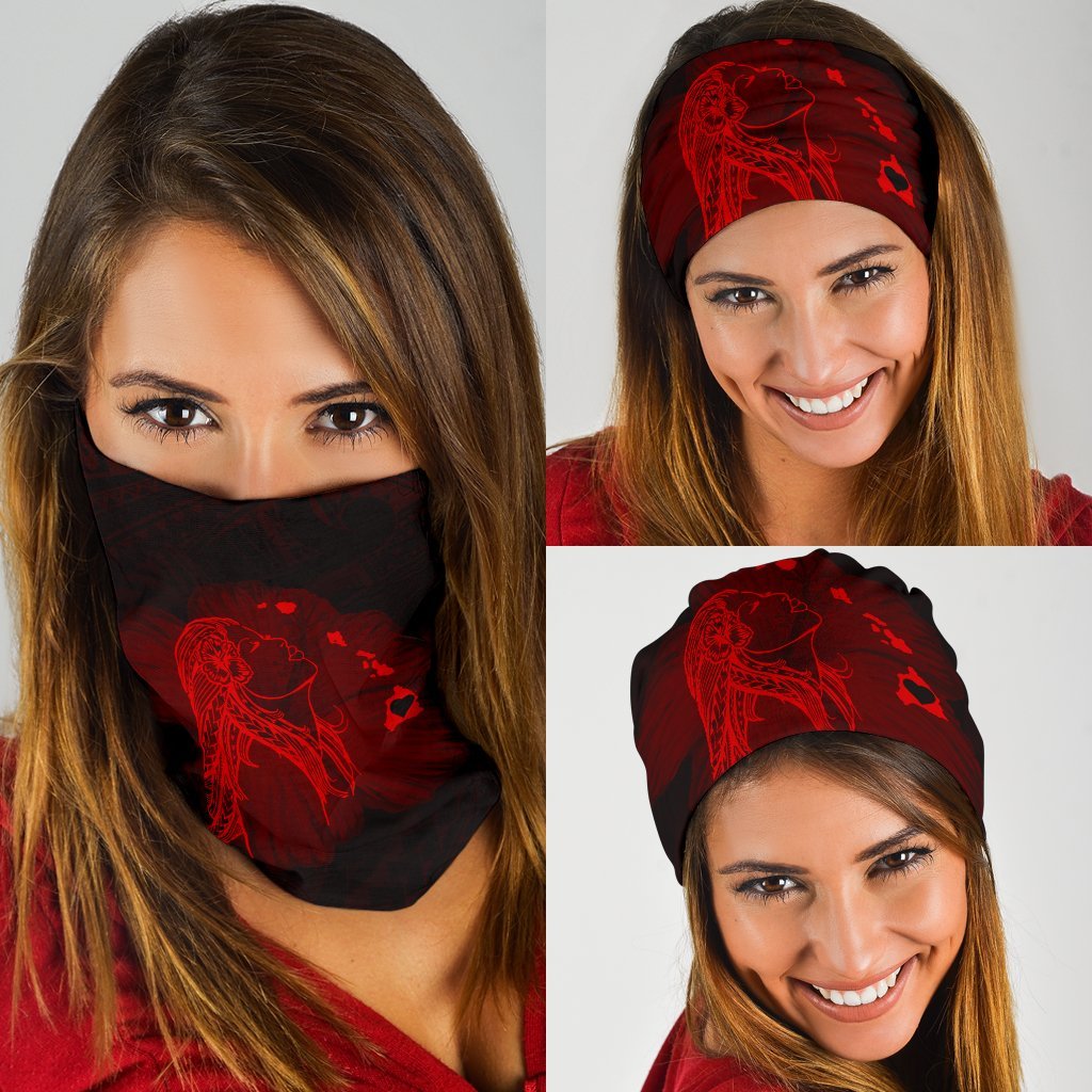 Hawaii Hula Girl Map Hibiscus Polynesian Bandana 3 - Pack - Unique Style Red Red One Size - Polynesian Pride