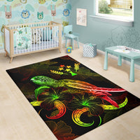 Kosrae Polynesian Area Rugs - Turtle With Blooming Hibiscus Reggae - Polynesian Pride