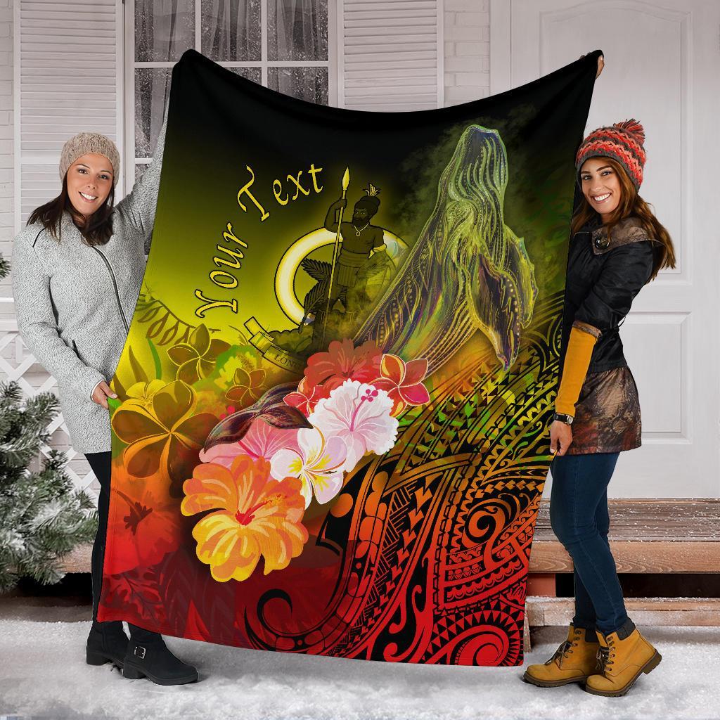 Vanuatu Custom Personalised Premium Blanket - Humpback Whale with Tropical Flowers (Yellow) - Polynesian Pride