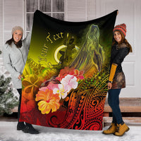 Vanuatu Custom Personalised Premium Blanket - Humpback Whale with Tropical Flowers (Yellow) - Polynesian Pride