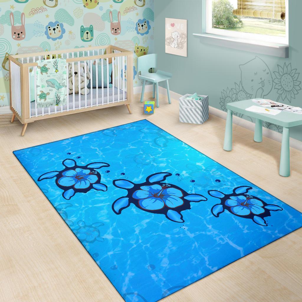 Turtle Hibiscus Swim In Sea Area Rug AH - Polynesian Pride