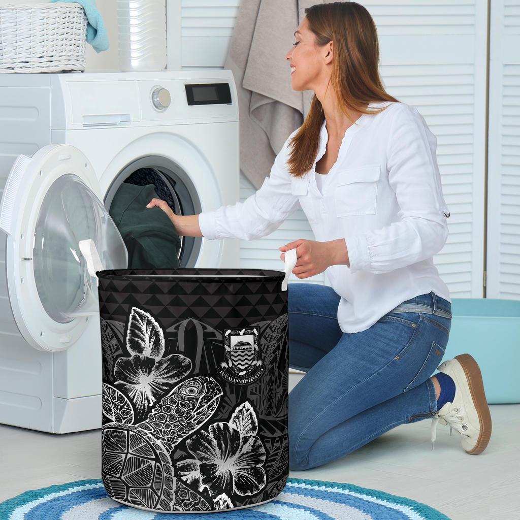 Tuvalu Laundry Basket - Polynesian Turtle Hibiscus Black - Polynesian Pride