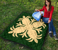 Hawaiian Premium Quilt Royal Pattern - Green - A2 Style - Polynesian Pride