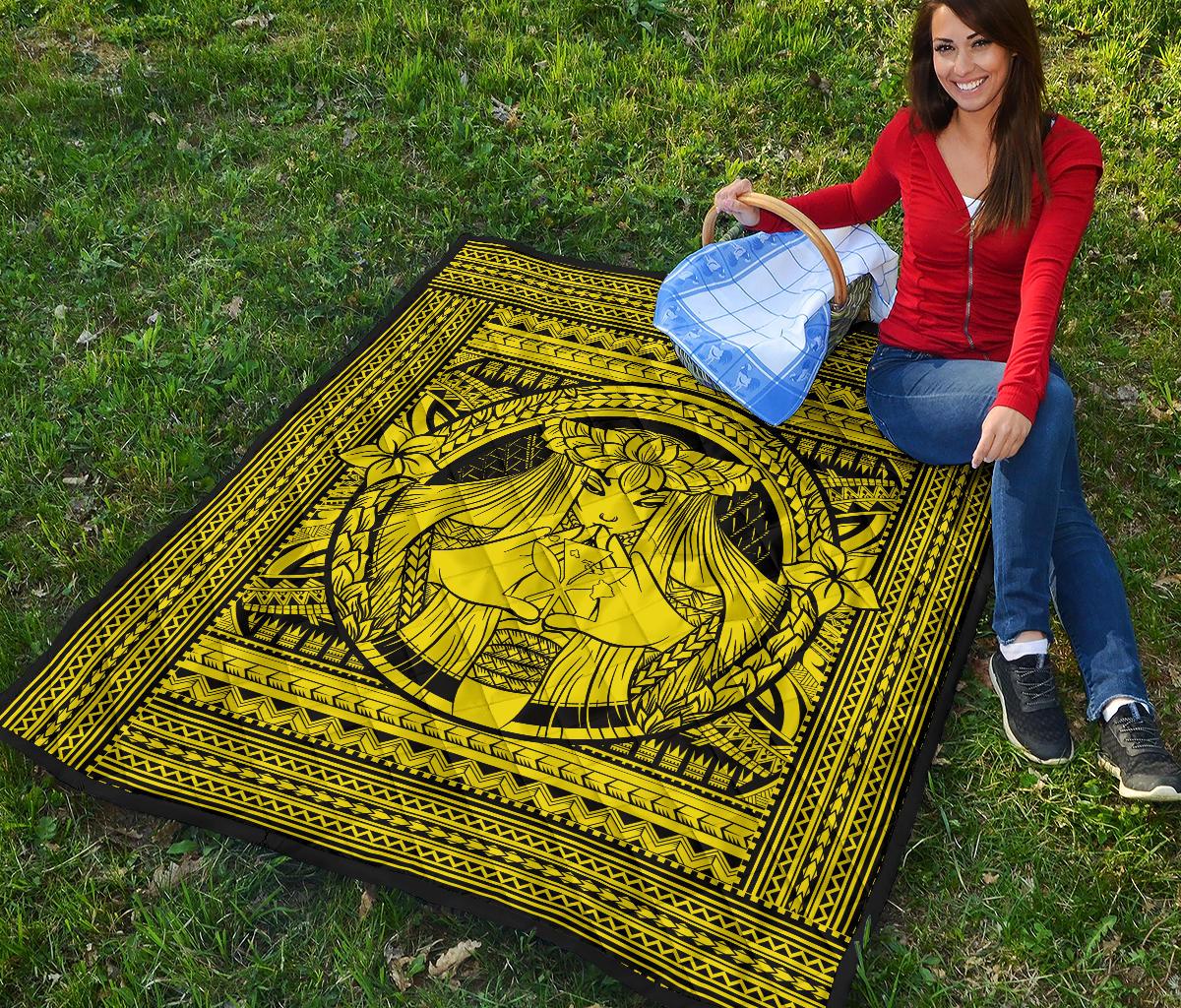 Hawaii Polynesian Pele Kanaka Premium Quilt Yellow - Polynesian Pride