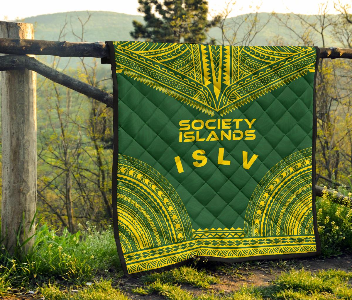 Society Islands Premium Quilt - Society Islands Flag Polynesian Chief Green Version - Polynesian Pride