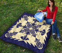 Hawaiian Pineapple Pattern Premium Quilt - Blue - Argu Style - AH - Polynesian Pride