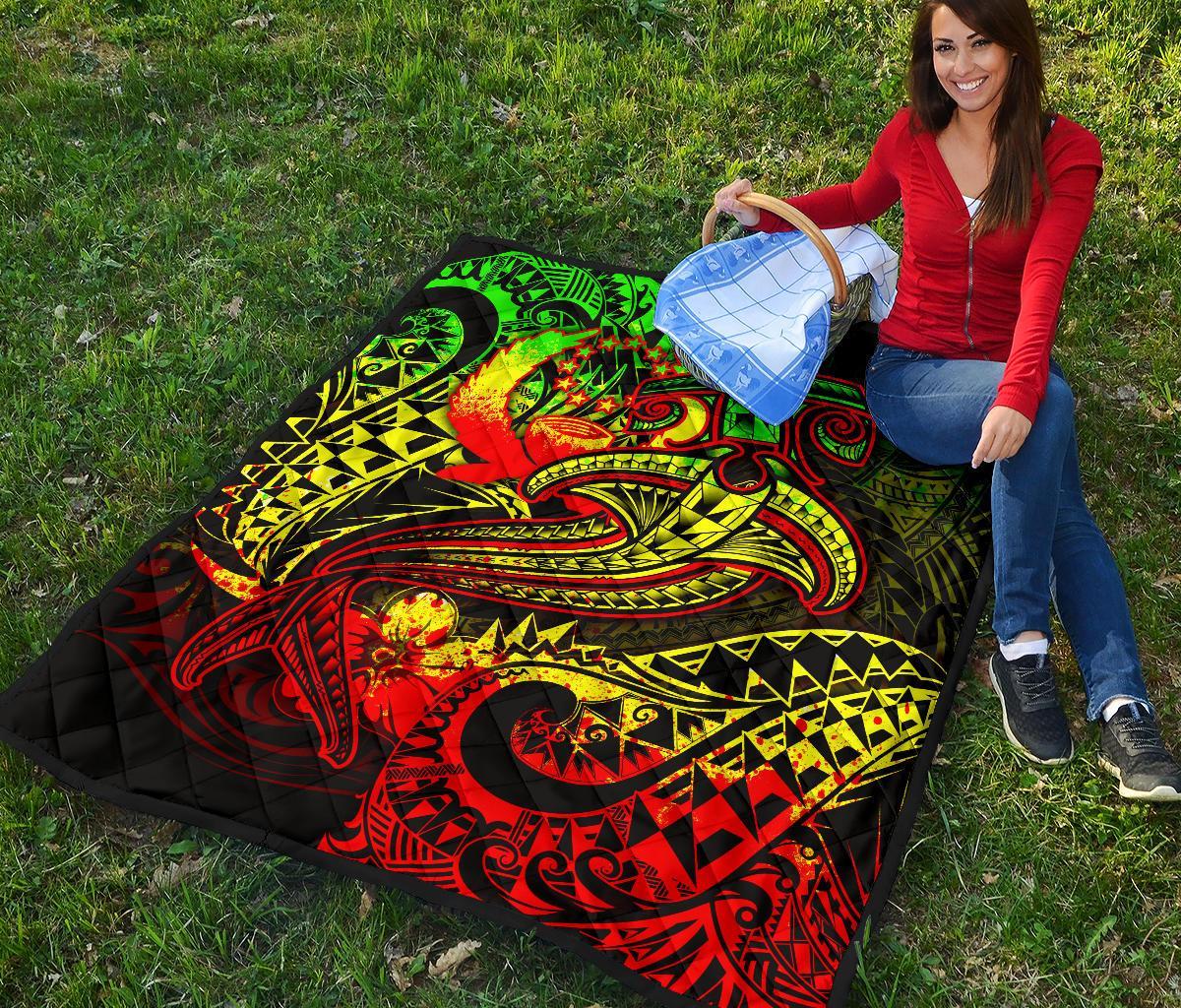 Pohnpei Premium Quilt - Reggae Shark Polynesian Tattoo - Polynesian Pride