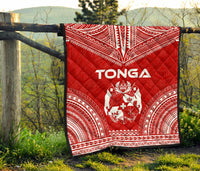 Tonga Premium Quilt - Tonga Coat Of Arms Polynesian Chief Red Version - Polynesian Pride