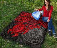 Federated States Of Micronesia Premium Quilt - Federated States Of Micronesia Seal & Red Turtle Hibiscus - Polynesian Pride