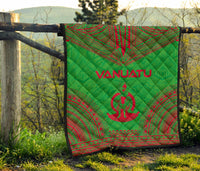 Vanuatu Premium Quilt - Vanuatu Coat Of Arms Polynesian Chief Green Version - Polynesian Pride