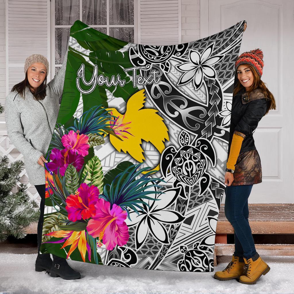 Papua New Guinea Custom Personalised Premium Blanket White - Turtle Plumeria Banana Leaf White - Polynesian Pride