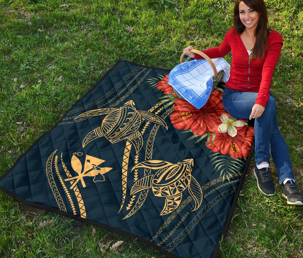 Hawaii Polynesian Turtle Hibiscus Premium Quilt - Nolan Style - Polynesian Pride