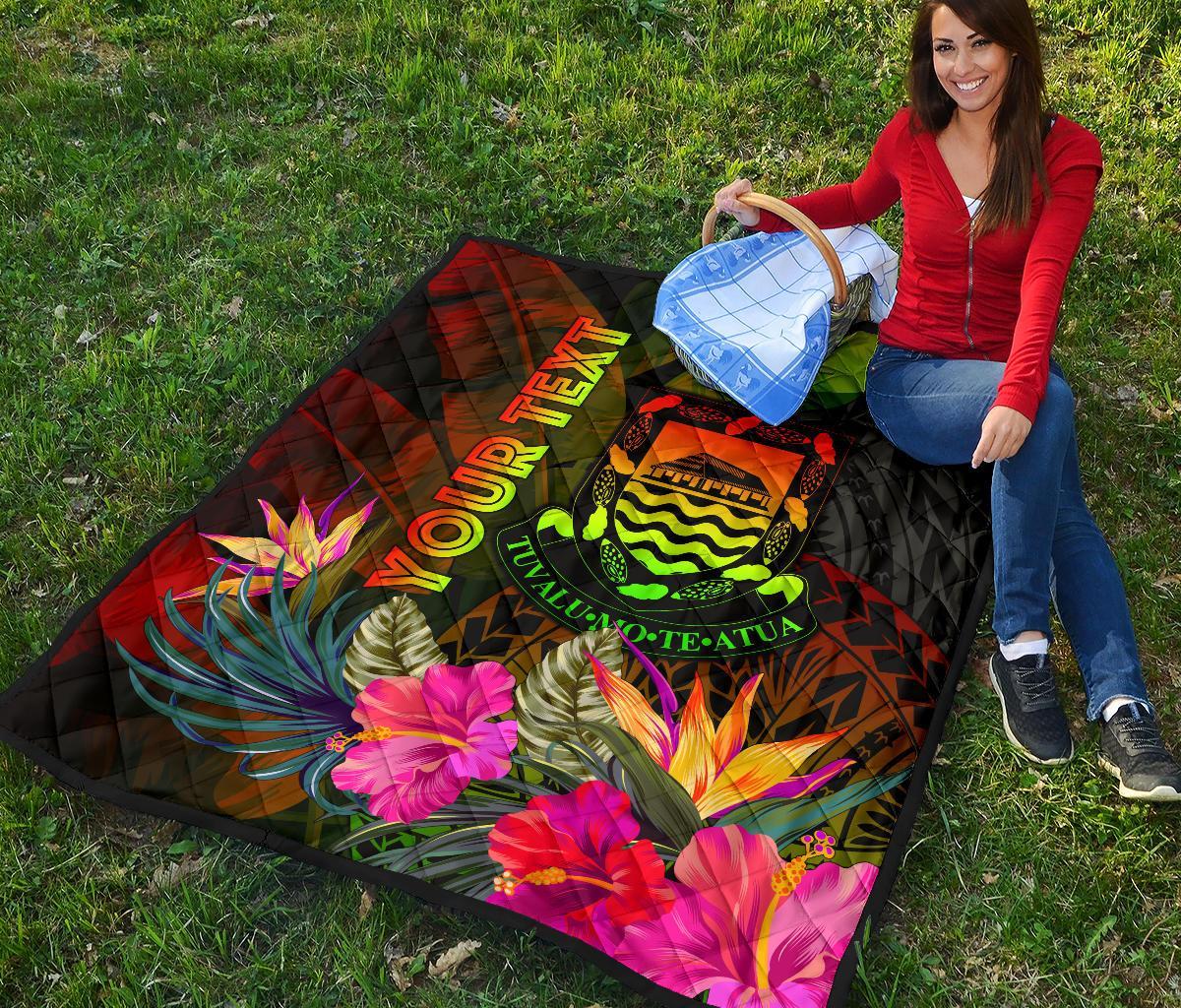 Tuvalu Polynesian Personalised Premium Quilt - Hibiscus and Banana Leaves - Polynesian Pride