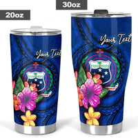 Samoa Polynesian Custom Personalised Tumbler - Floral With Seal Blue - Polynesian Pride
