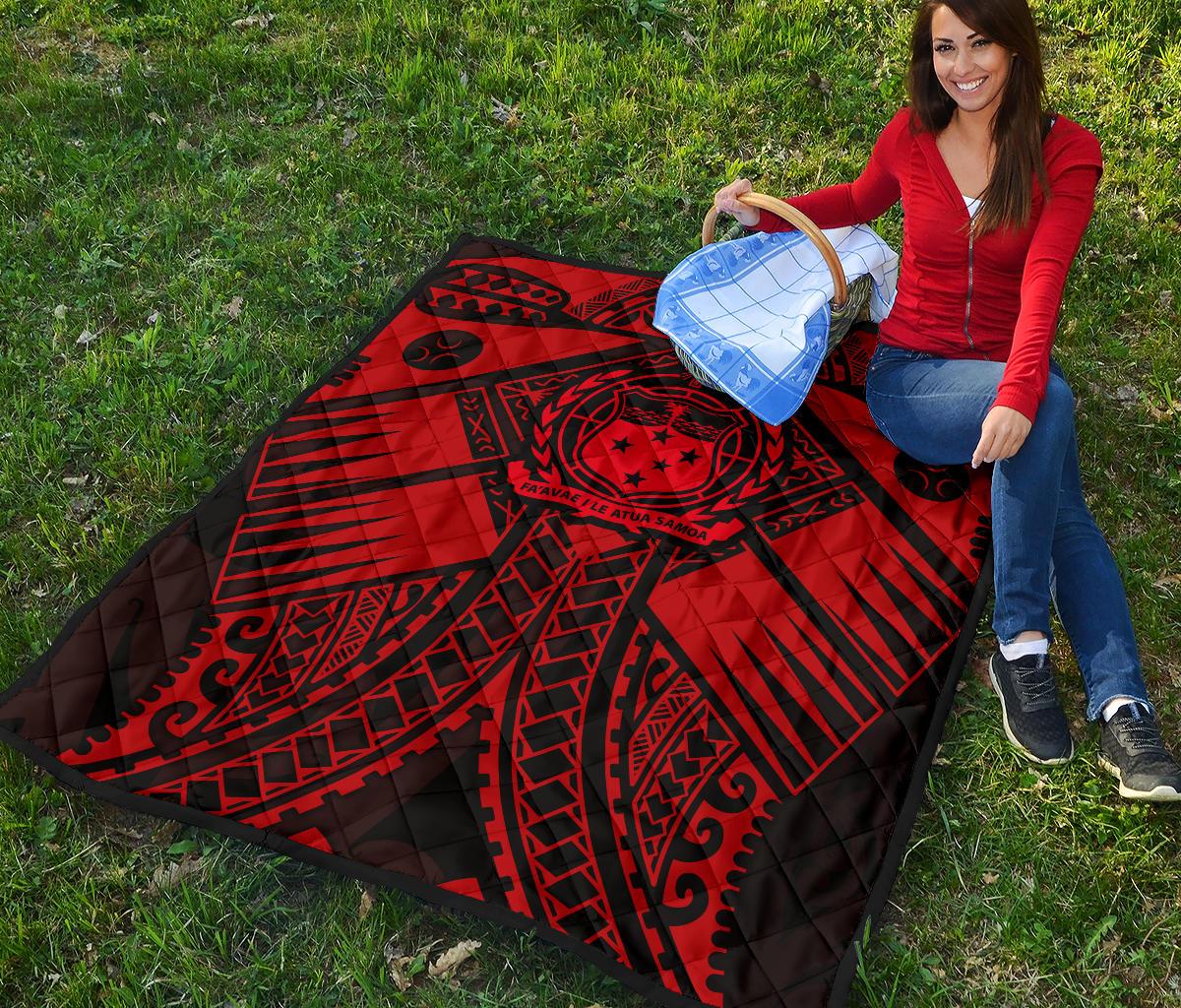 Samoa Polynesian Premium Quilt - Samoa Red Seal with Polynesian Tattoo - Polynesian Pride