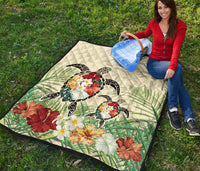 Hawaii Turtle Flowers Coconut Tree Leaf Premium Quilt - Polynesian Pride
