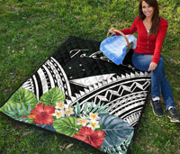 Tokelau Premium Quilt - Tokelau Coat of Arms & Polynesian Tropical Flowers White - Polynesian Pride