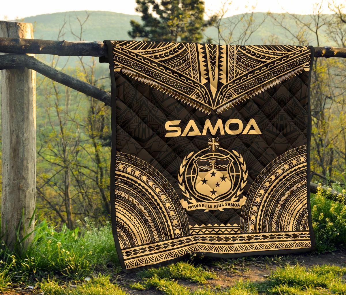 Samoa Premium Quilt - Samoa Coat Of Arms Polynesian Chief Gold Version - Polynesian Pride