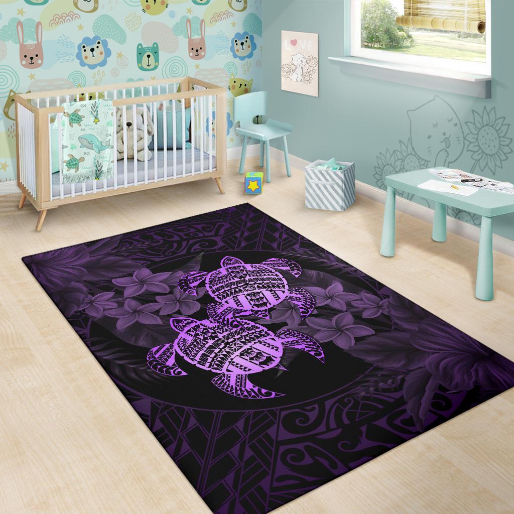 hawaii Rug - Turtle Strong Pattern Hibiscus Plumeria Violet AH - Polynesian Pride
