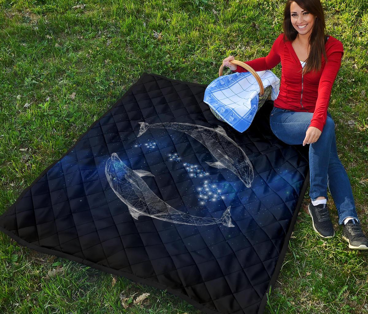 Hawaii Map Galaxy Dolphin Premium Quilt - White - Polynesian Pride