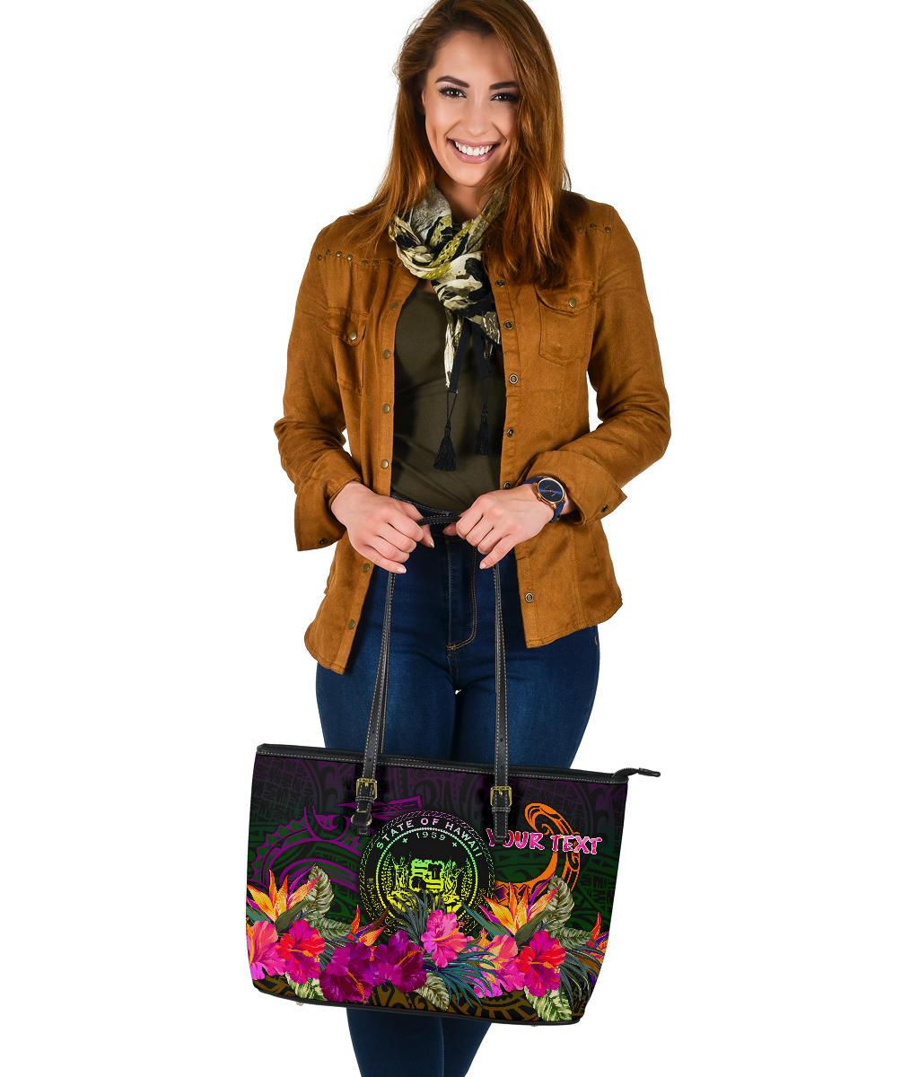 Polynesian Hawaii Personalised Large Leather Tote Bag - Summer Hibiscus - Polynesian Pride