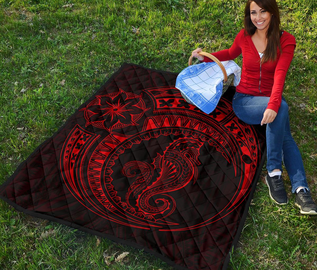 Polynesian Quilt - Polynesian Red Seahorse Tattoo - Polynesian Pride