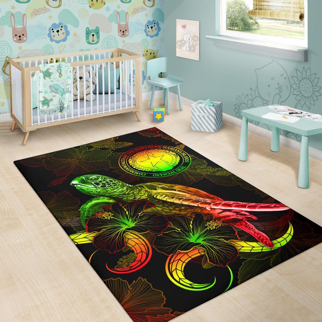 CNMI Polynesian Area Rugs - Turtle With Blooming Hibiscus Reggae - Polynesian Pride