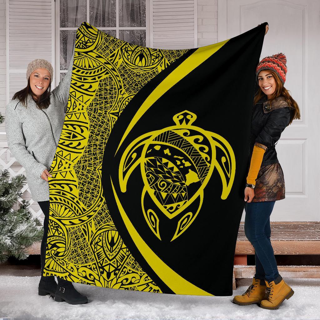 Hawaii Turtle Map Polynesian Premium Blanket - Yellow - Circle Style - Polynesian Pride