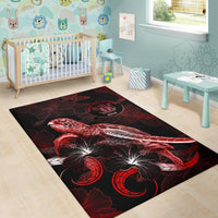Niue Polynesian Area Rugs - Turtle With Blooming Hibiscus Red - Polynesian Pride