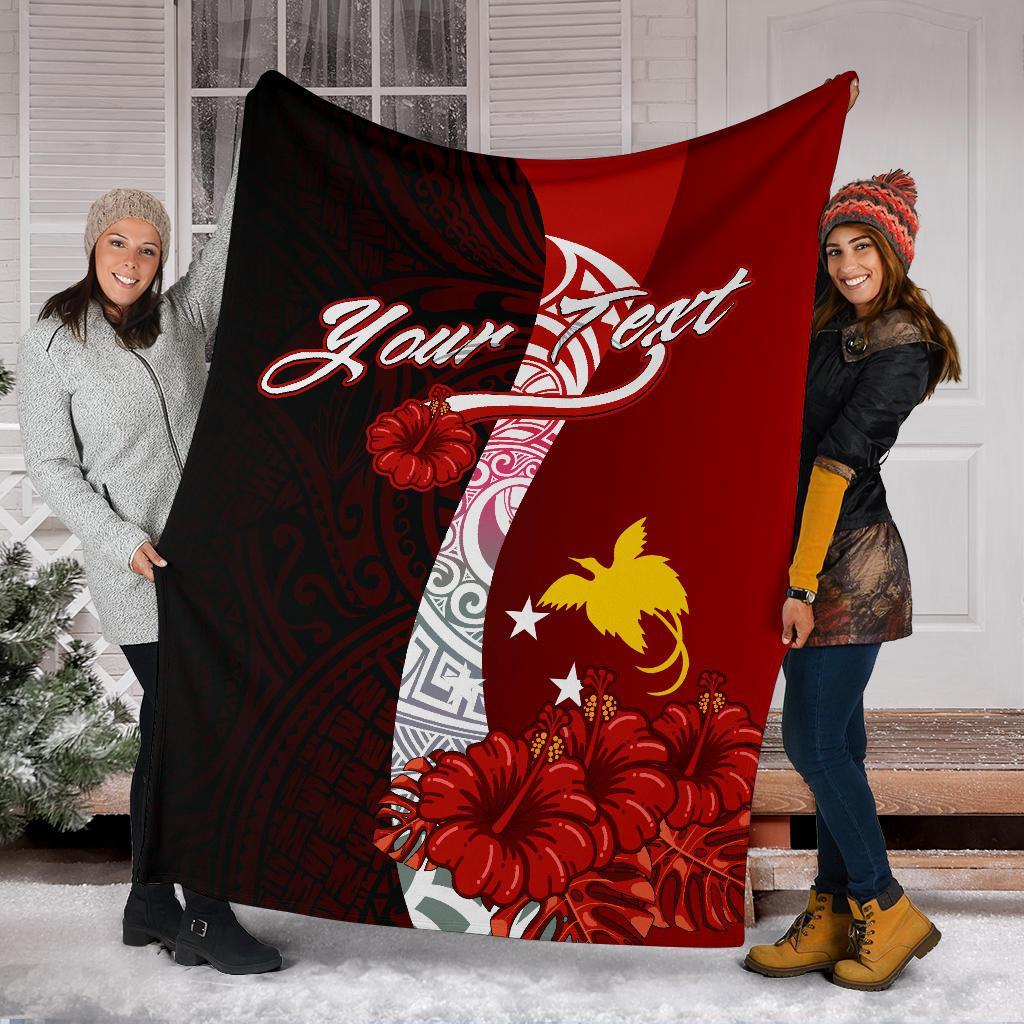 Papua New Guinea Polynesian Custom Personalised Premium Blanket - Coat Of Arm With Hibiscus - Polynesian Pride