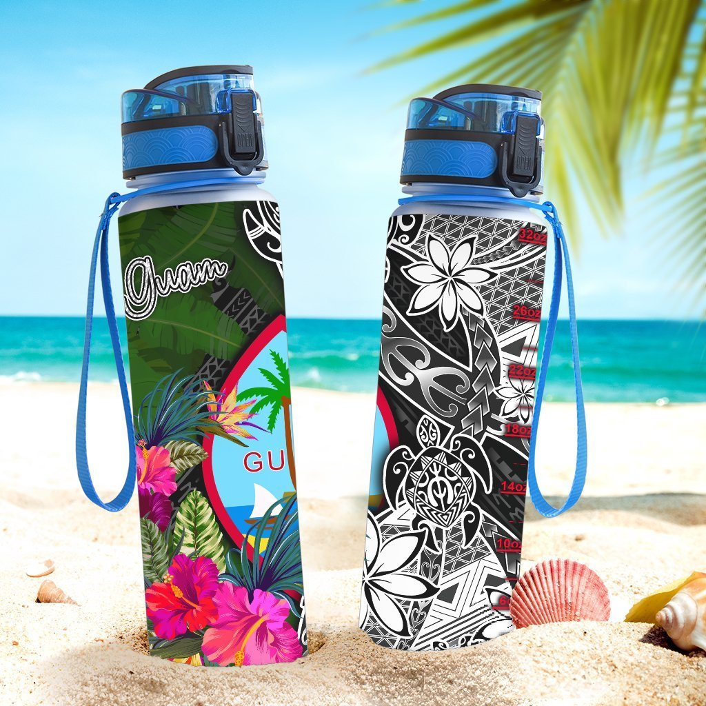 Guam Hydro Tracking Bottle - Turtle Plumeria Banana Leaf - Polynesian Pride