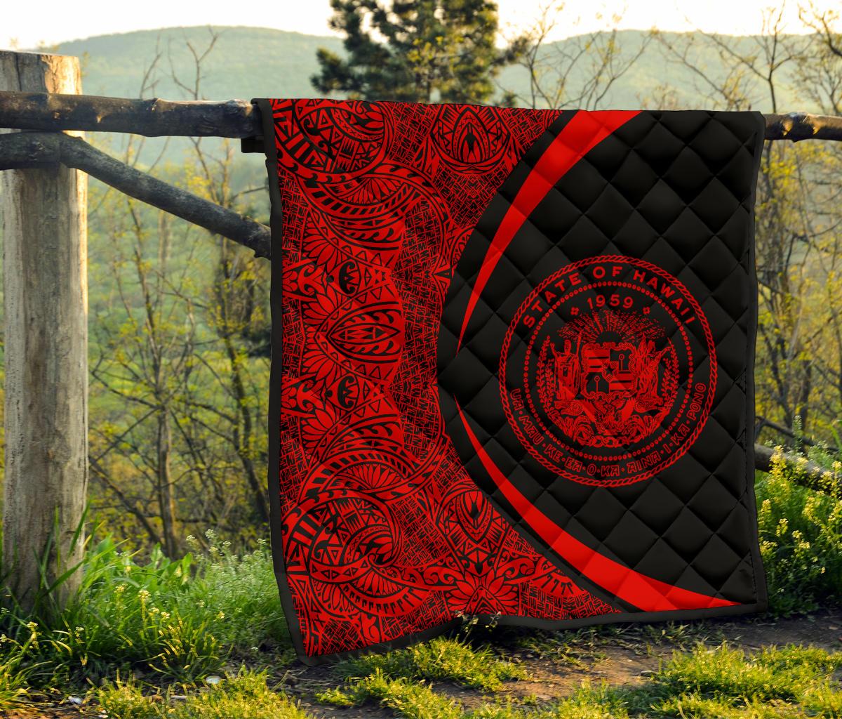 Hawaii Coat Of Arms Polynesian Black And Red Premium Quilt - Circle Style - Polynesian Pride