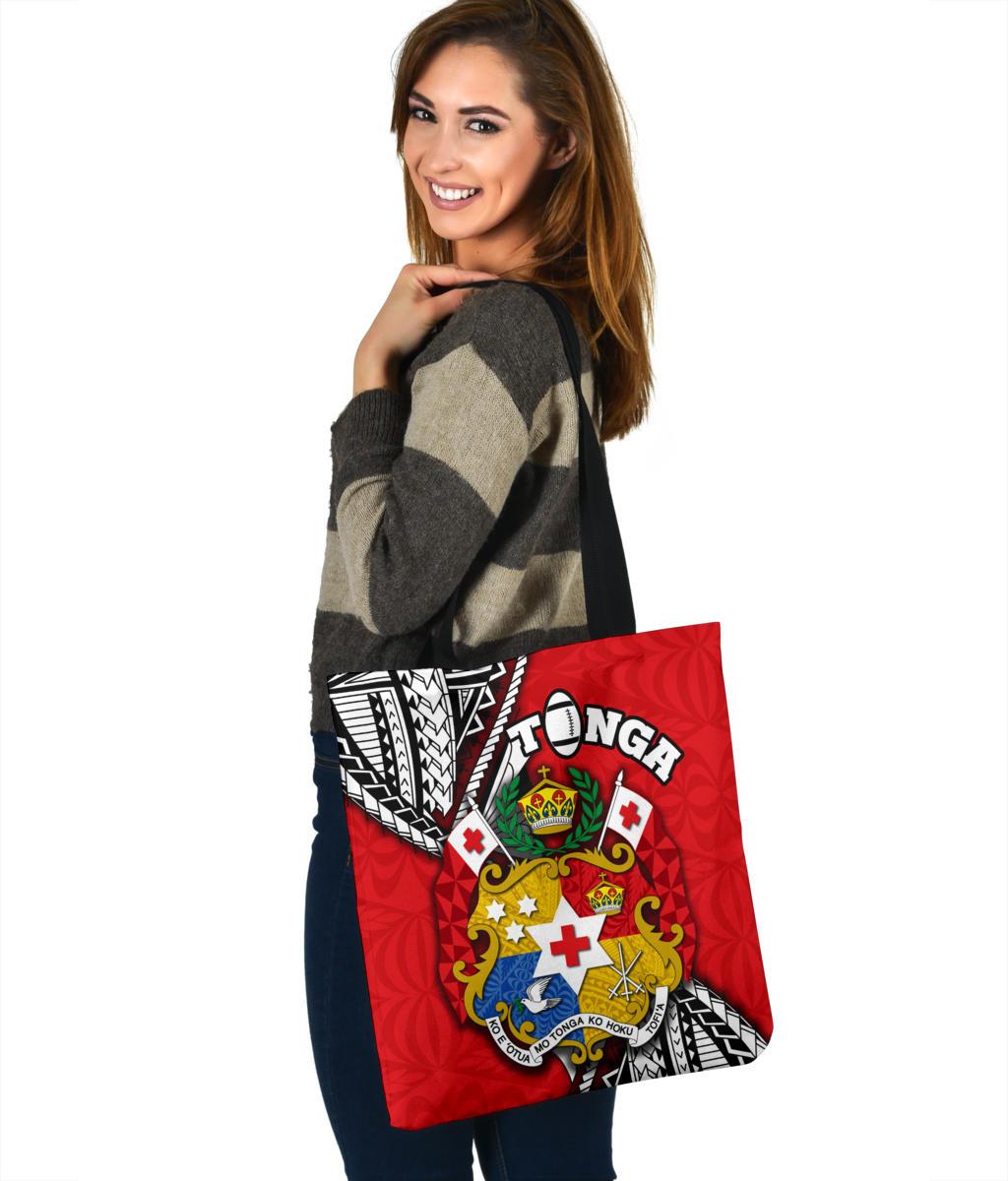 Tonga Rugby Tote Bag Polynesian Style Pinwheel - Polynesian Pride