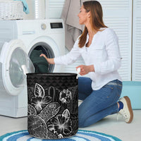 Tonga Laundry Basket - Polynesian Turtle Hibiscus Black - Polynesian Pride