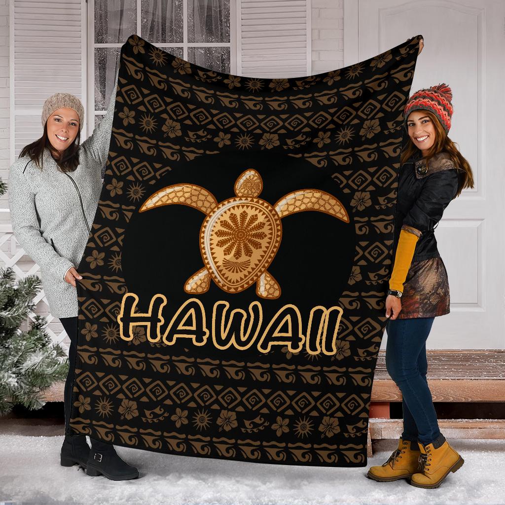 Hawaii Turtle Golden Premium Blankets - Polynesian Pride