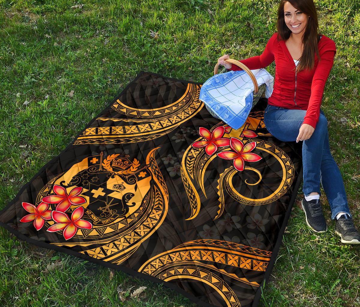 Tonga Polynesian Premium Quilt - Gold Plumeria - Polynesian Pride