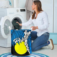 Palau Polynesian Laundry Basket - Tribal Wave Tattoo Blue Flag Style - Polynesian Pride