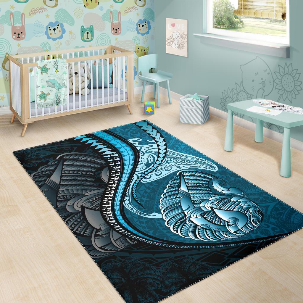 Fish Hook Area Rug Manta Polynesian Light Turquoise - Polynesian Pride