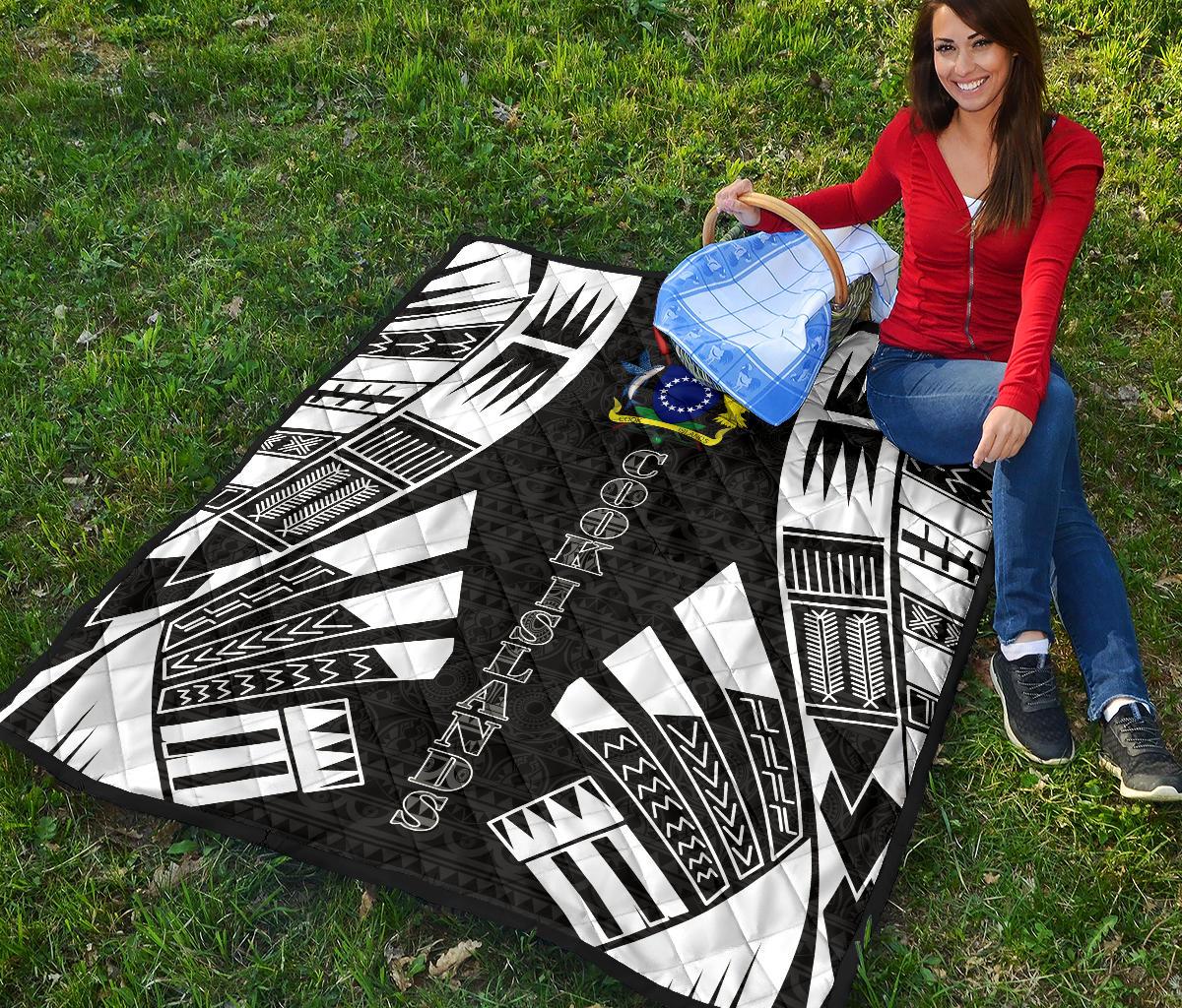 Cook Islands Premium Quilt - Cook Islands Polynesian White Tattoo (Black) - Polynesian Pride