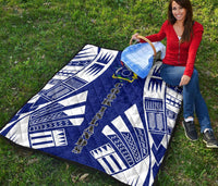 Cook Islands Premium Quilt - Cook Islands Polynesian White Tattoo (Blue) - Polynesian Pride