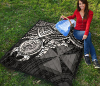 Wallis and Futuna Polynesian Premium Quilt - Wallis and Futuna Coat Of Arms & White Turtle Hibiscus - Polynesian Pride