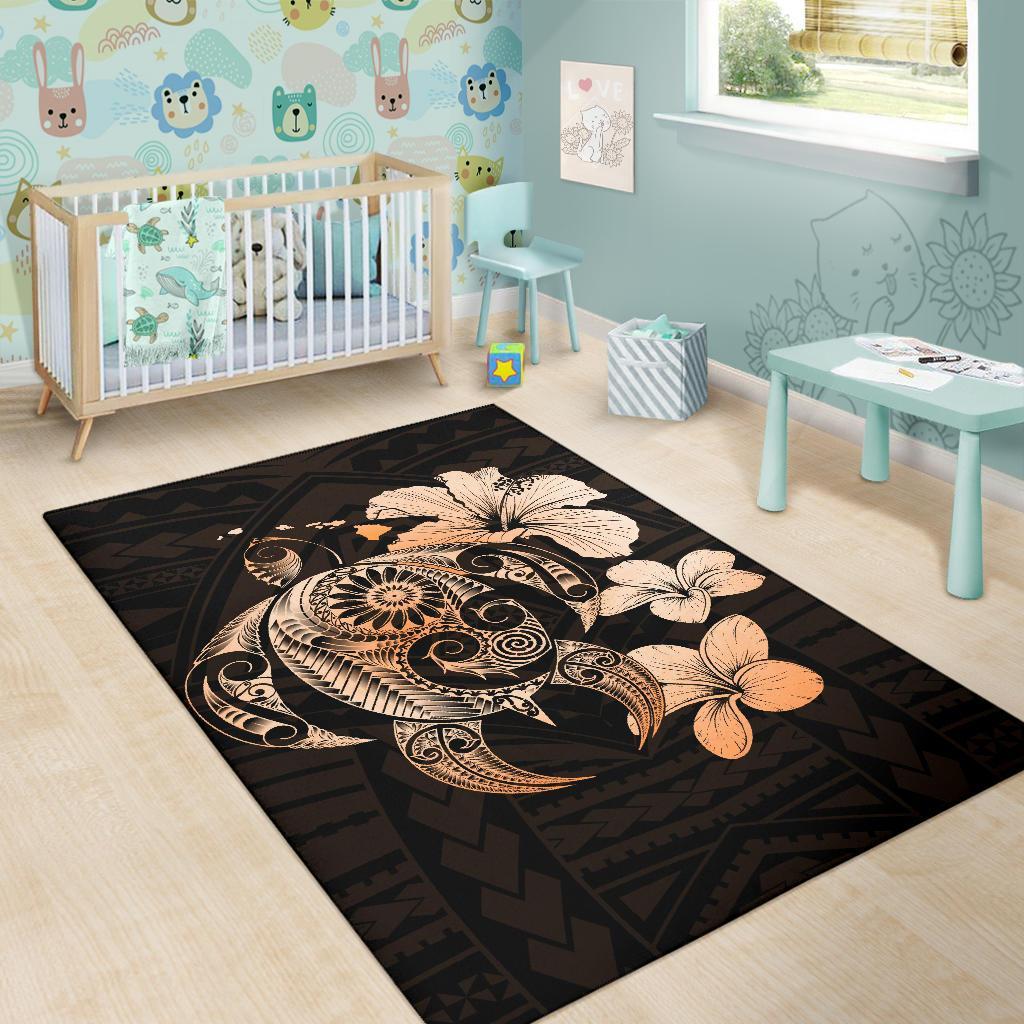 Hibiscus Plumeria Mix Polynesian Turtle Area Rug AH - Polynesian Pride