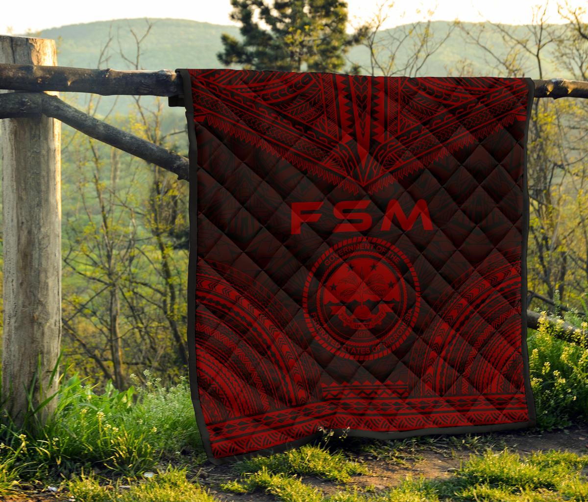Federated States Of Micronesia Premium Quilt - FSM Seal Polynesian Chief Red Version - Polynesian Pride