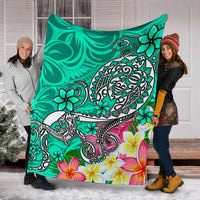 Polynesian Premium Blanket - Turtle Plumeria Turquoise Color - Polynesian Pride
