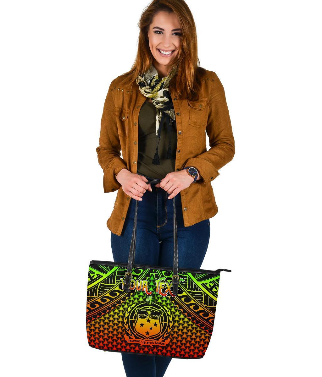 Polynesian Samoa Personalised Large Leather Tote Bag - Reggae Vintage Polynesian Patterns - Polynesian Pride