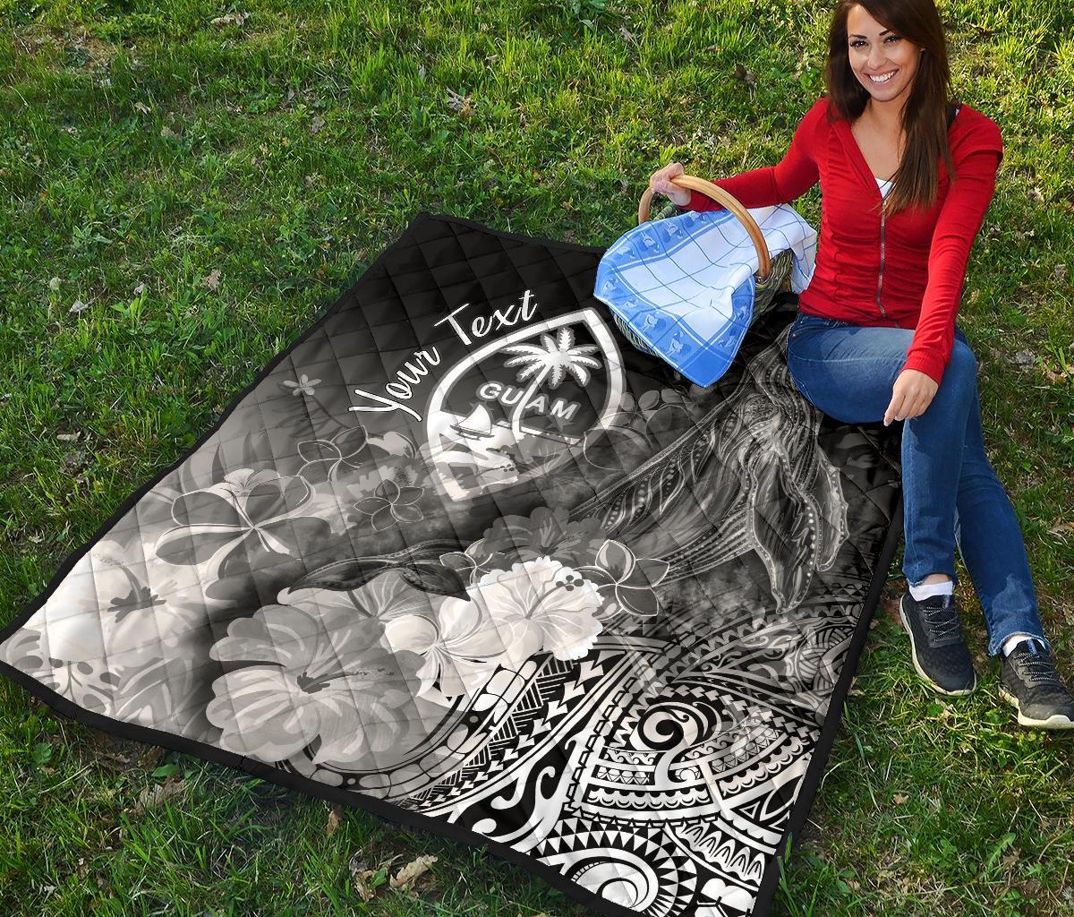 Guam Custom Personalised Premium Quilt - Humpback Whale with Tropical Flowers (White) - Polynesian Pride