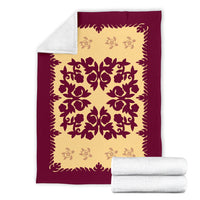 Hawaii Premium Blanket - Hawaiian Quilt Plumeria Medallion Burgundy - AH - Polynesian Pride