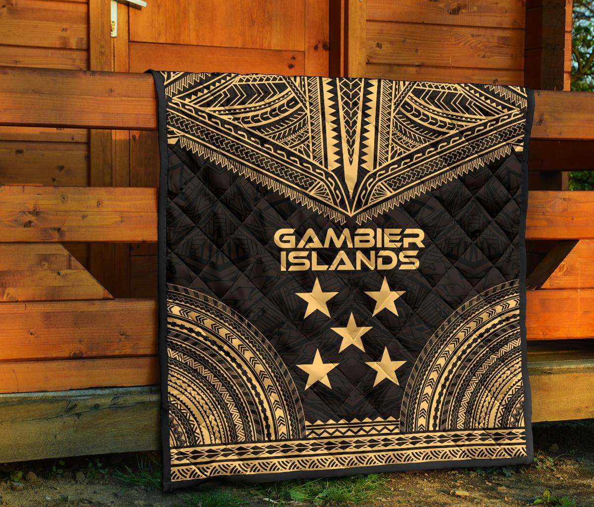 Gambier Islands Premium Quilt - Gambier Islands Flag Polynesian Chief Gold Version - Polynesian Pride