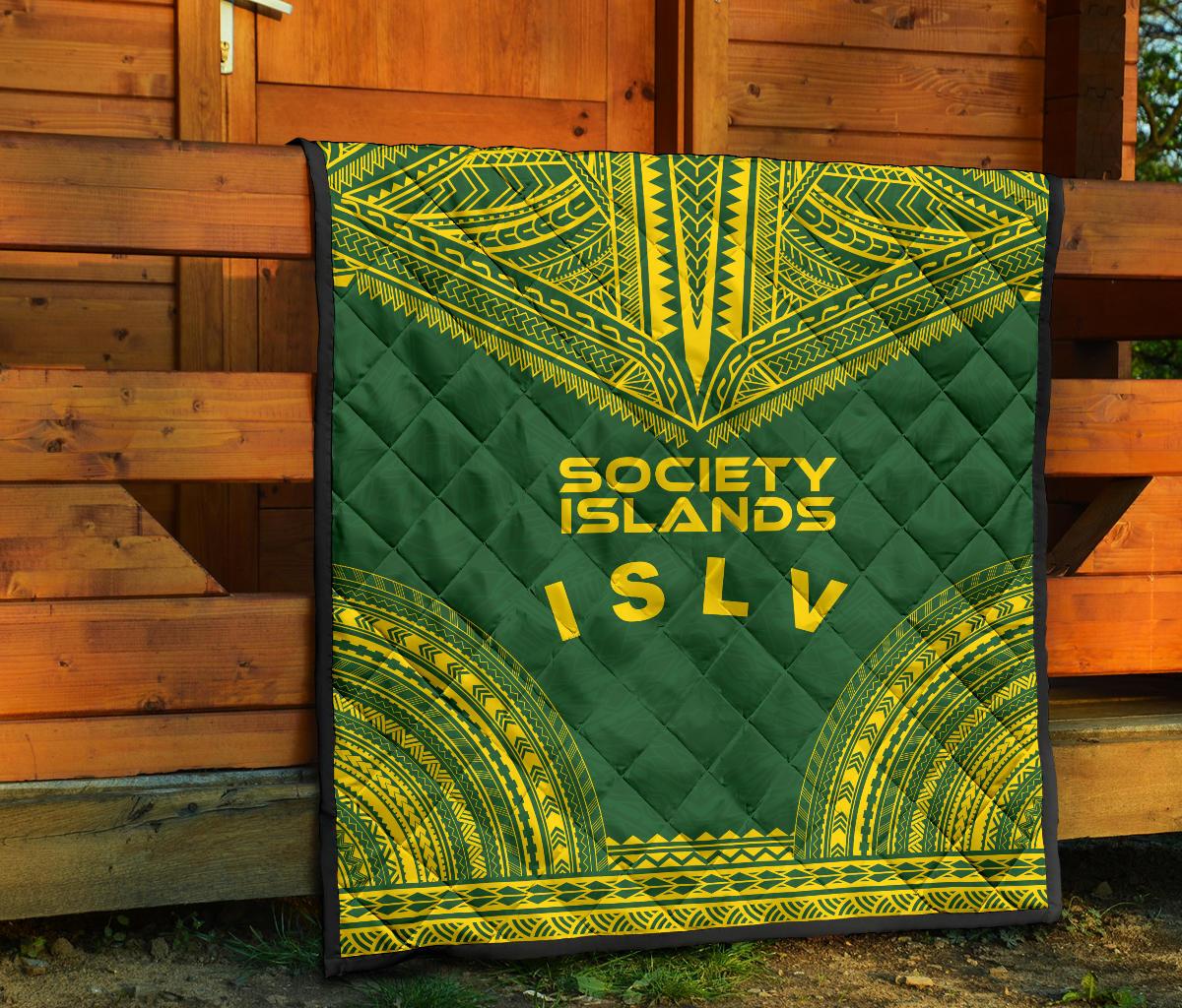 Society Islands Premium Quilt - Society Islands Flag Polynesian Chief Green Version - Polynesian Pride